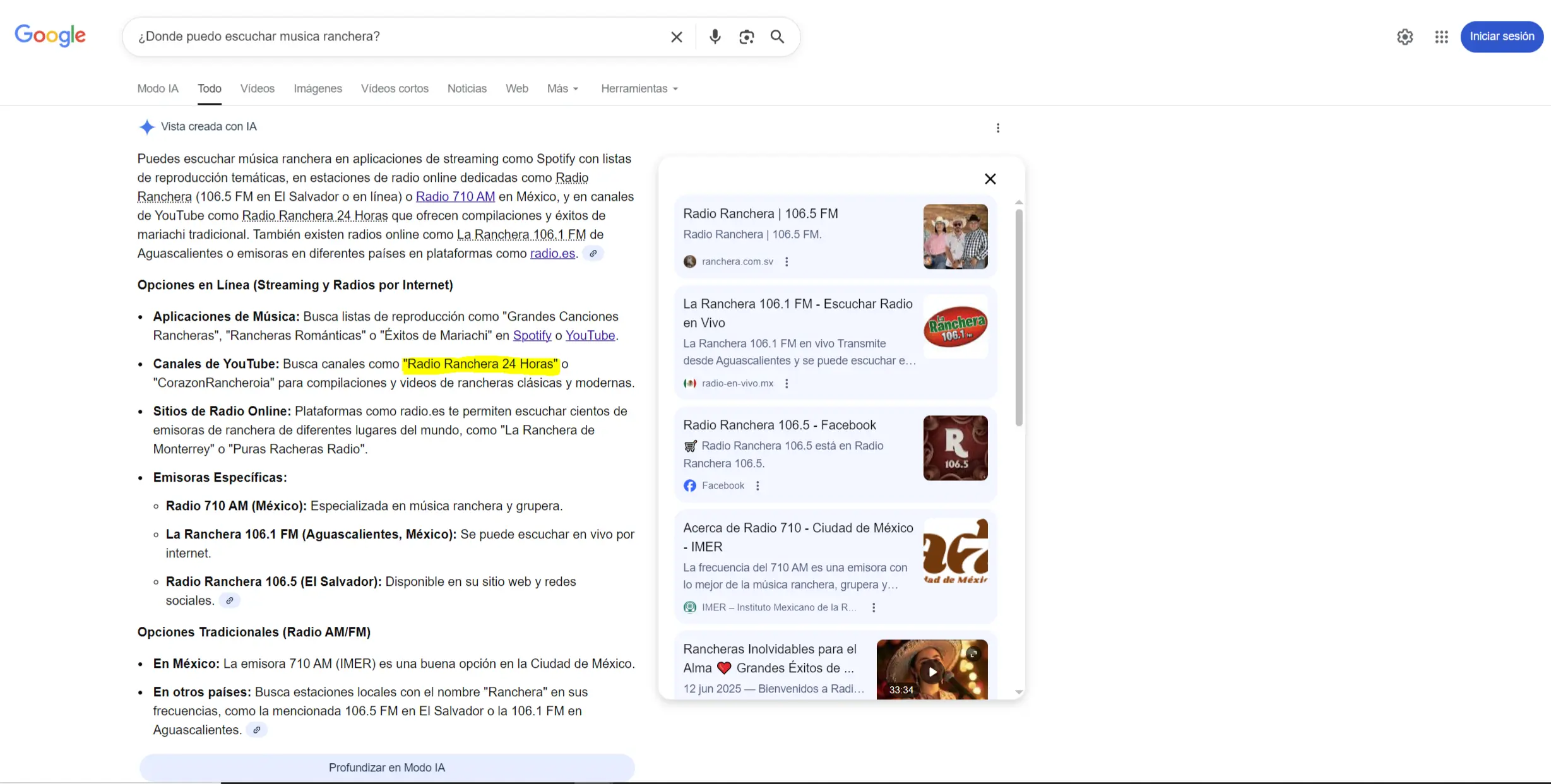 IA Google recomienda Radio Ranchera